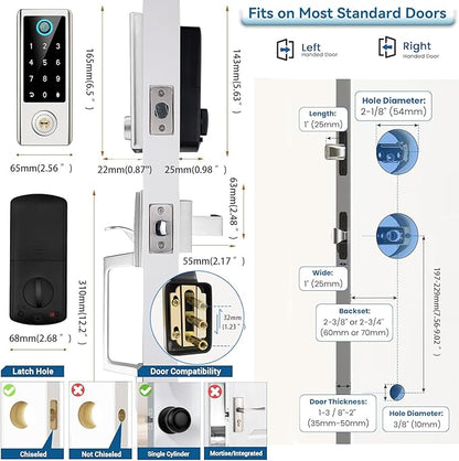 Fingerprint Door Lock with Handle Sets, BEBASIA Keyless Entry Door Lock, Bluetooth Front Door Lock Set, Smart Deadbolt, Electronic Keypad Digital Deadbolt with Handle, Satin Nickel