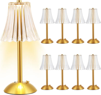 Liliful 8 Pcs LED Portable Cordless Table Lamp Touch Battery Operated Rechargeable Desk Lamp 3 Color Dimmable for Bedroom Living Room Dining (Rose Style,Gold)