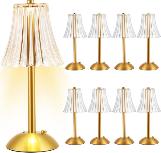 Liliful 8 Pcs LED Portable Cordless Table Lamp Touch Battery Operated Rechargeable Desk Lamp 3 Color Dimmable for Bedroom Living Room Dining (Rose Style,Gold)