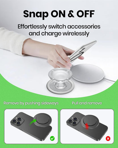 Solid Color Button Phone Grip – Minimalist Design, Durable and Lightweight, Grip and Stand for Smartphones (Red, Magnetic Type)