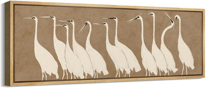 MUDECOR Large Framed Canvas Print Wall Art Minimalist White Cranes on Beige Background Antique Retro Fine Art Illustrations Decorative Colorful for Bedroom - 60"x20"