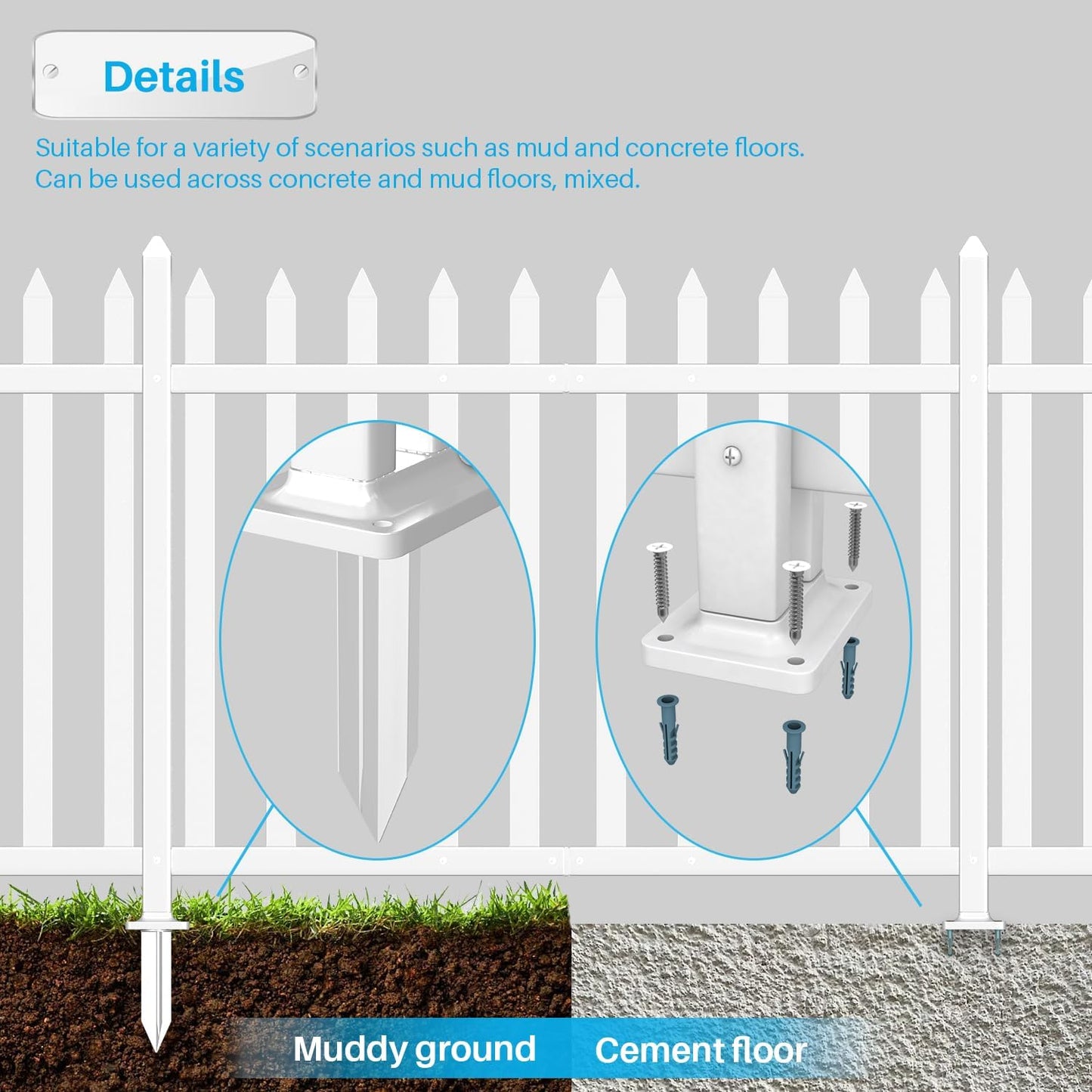 Patio 9 Sets Vinyl Picket Fence Panels 30" H x 84" W White PVC Decorative Fence for Front Yard Porch Patio Deck Pool Air Conditioner Fence Safety Dog Fence (34 Pickets, Straight)