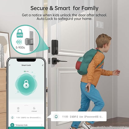 Keyless Door Lock with Handle Set - SMONET WiFi Fingerprint Smart Locks for Front Door, App Remote Control, Digital Bluetooth Keypad Deadbolt Set with Alexa, Auto Lock, Code, Fobs for Home Black