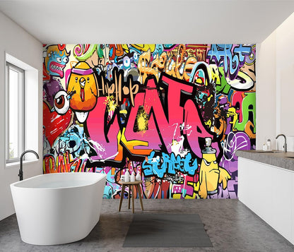 -Street Art Graffiti Wallpaper Fabric Wallpaper Living Room Bedroom Bathroom Boys Girls Children's Room Abstract Large Wall Mural- 91"x65"（ not Peel and Stick）