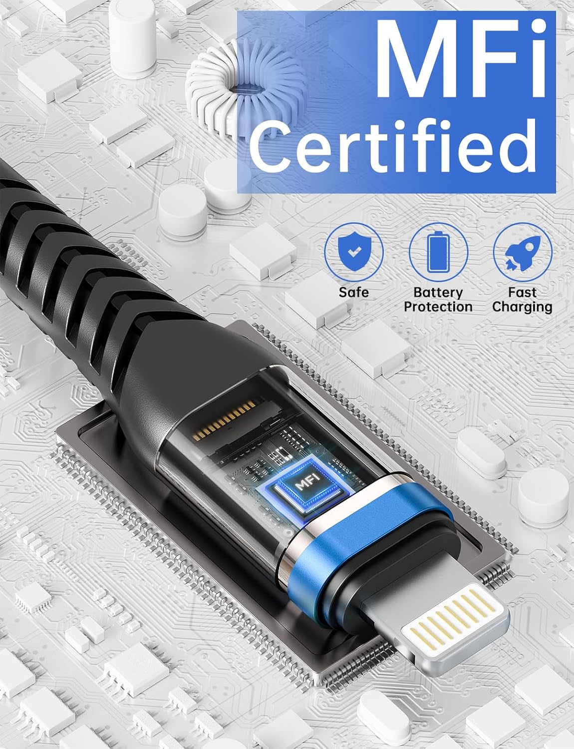 6FT Lightning Cable 3Pack 6 Foot [Apple MFi Certified] iPhone Charger Cable Nylon Braided USB Fast iPhone Charging Cord Compatible with iPhone 14 13 12 11 XS Max XR X 8 Plus 7 6 SE iPad Pro - Blue