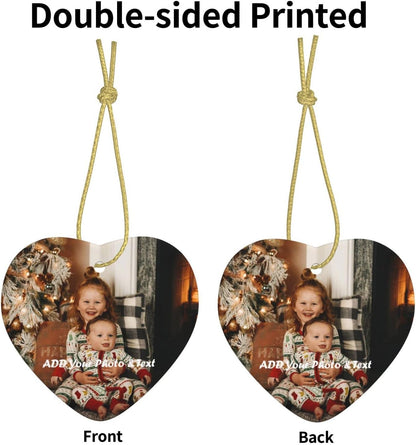 Personalized Heart-Shaped Christmas Ornaments 2022 Custom Ceramic Tree Ornament - Wedding, Baby, Family, Pet Photos - Unique Xmas Gift (Love - 2pcs)