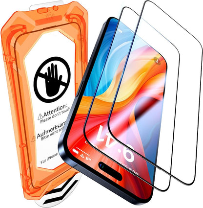 UniqueMe for iPhone 15 Pro Screen Protector - [Military Grade Shatterproof & 9H+ Hardness] Screen Protector 15 Pro Tempered Glass Full Coverage Protection, Easy Installation, 2 Packs