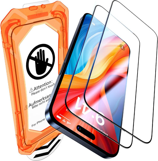 UniqueMe for iPhone 15 Pro Screen Protector - [Military Grade Shatterproof & 9H+ Hardness] Screen Protector 15 Pro Tempered Glass Full Coverage Protection, Easy Installation, 2 Packs