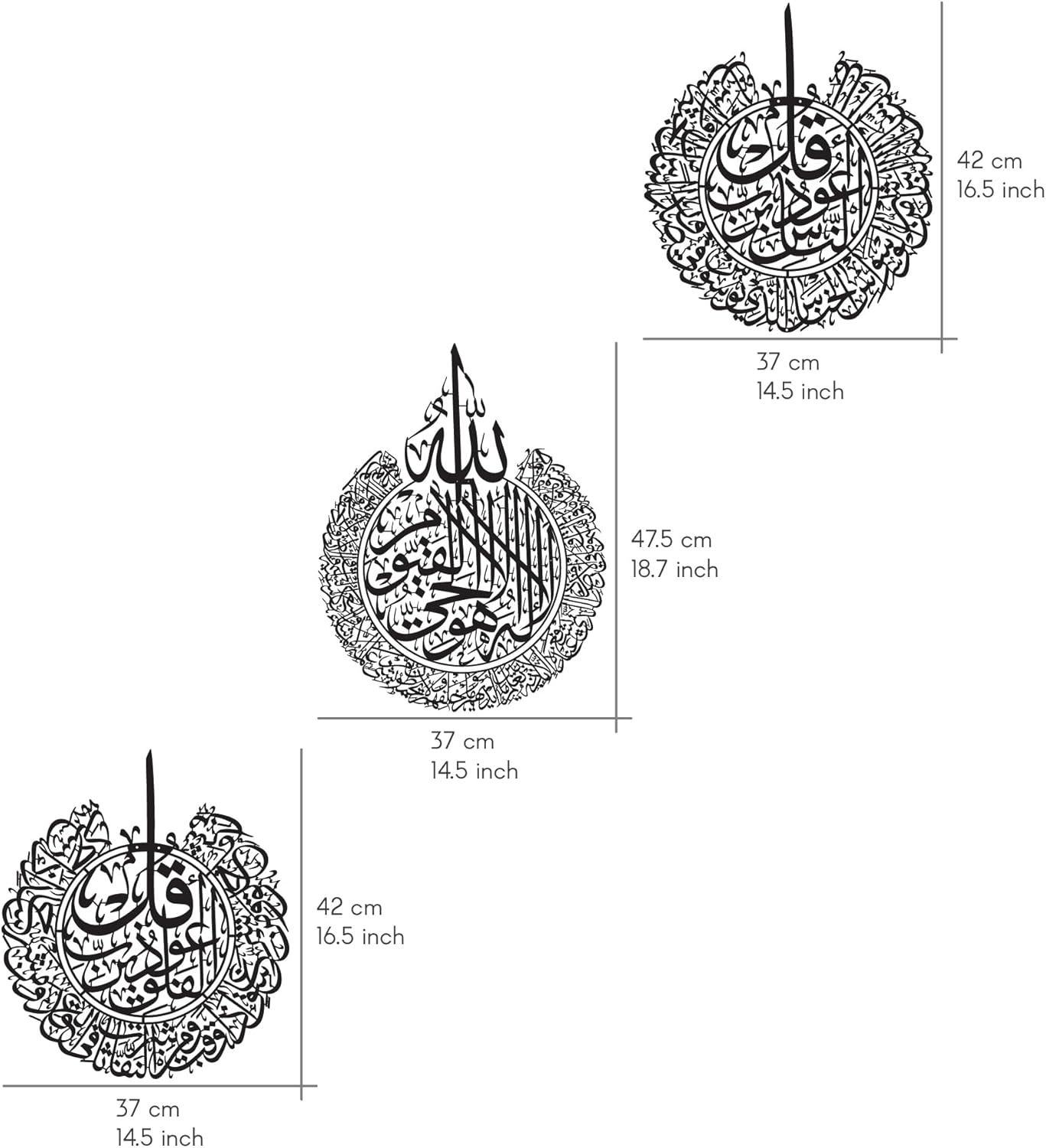 iwa concept Set of 3 Ayatul Kursi, Surah Al Falaq, Surah An Nas Islamic Metal Wall Art, Quran Wall Art, Arabic Calligraphy, Pray Room Decorations (M, Shiny Gold)