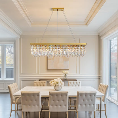 Modern Crystal Chandelier for Dining Room,Gold Luxury Crystal Chandelier,8 Lights Rectangular Rectangle Light Fixture for Living Room Kitchen Island L40''xW10''xH10''