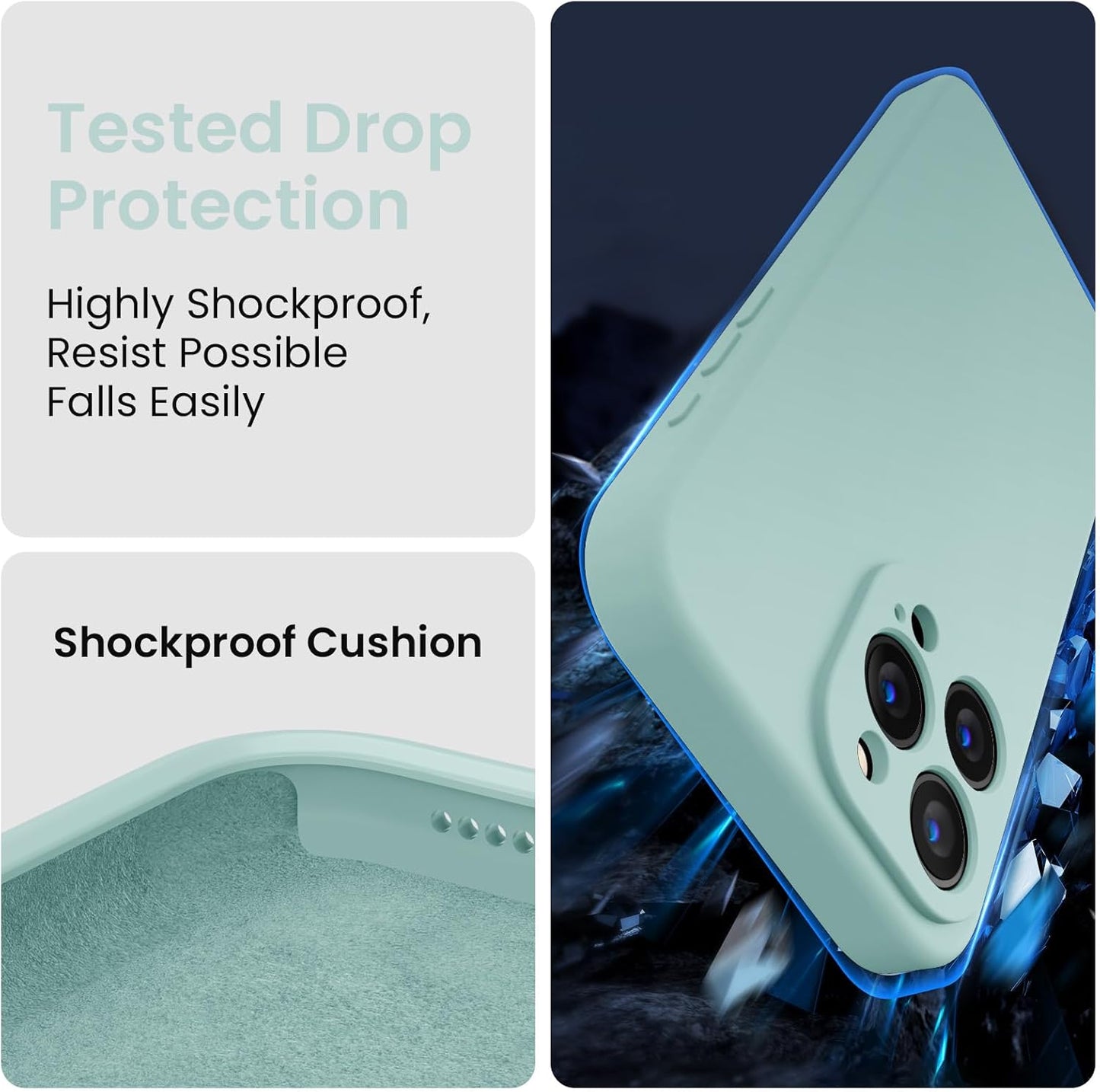 FireNova Designed for iPhone 15 Pro Max Case, Silicone Upgraded [Camera Protection] Phone Case with [2 Screen Protectors], Soft Anti-Scratch Microfiber Lining Inside, 6.7 inch, Mint Green