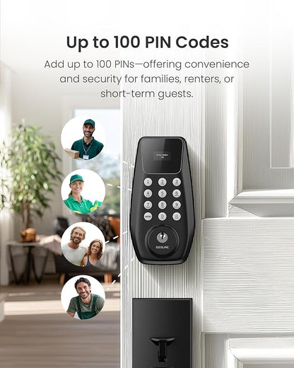 DESLOC C100 Keyless Entry Door Lock with Handle Set, Smart Deadbolt Lock for Front Door with 2 Keys, Auto Lock, 100 PIN Codes, Passage Mode, IP54 Waterproof, 12 Months Battery, Black