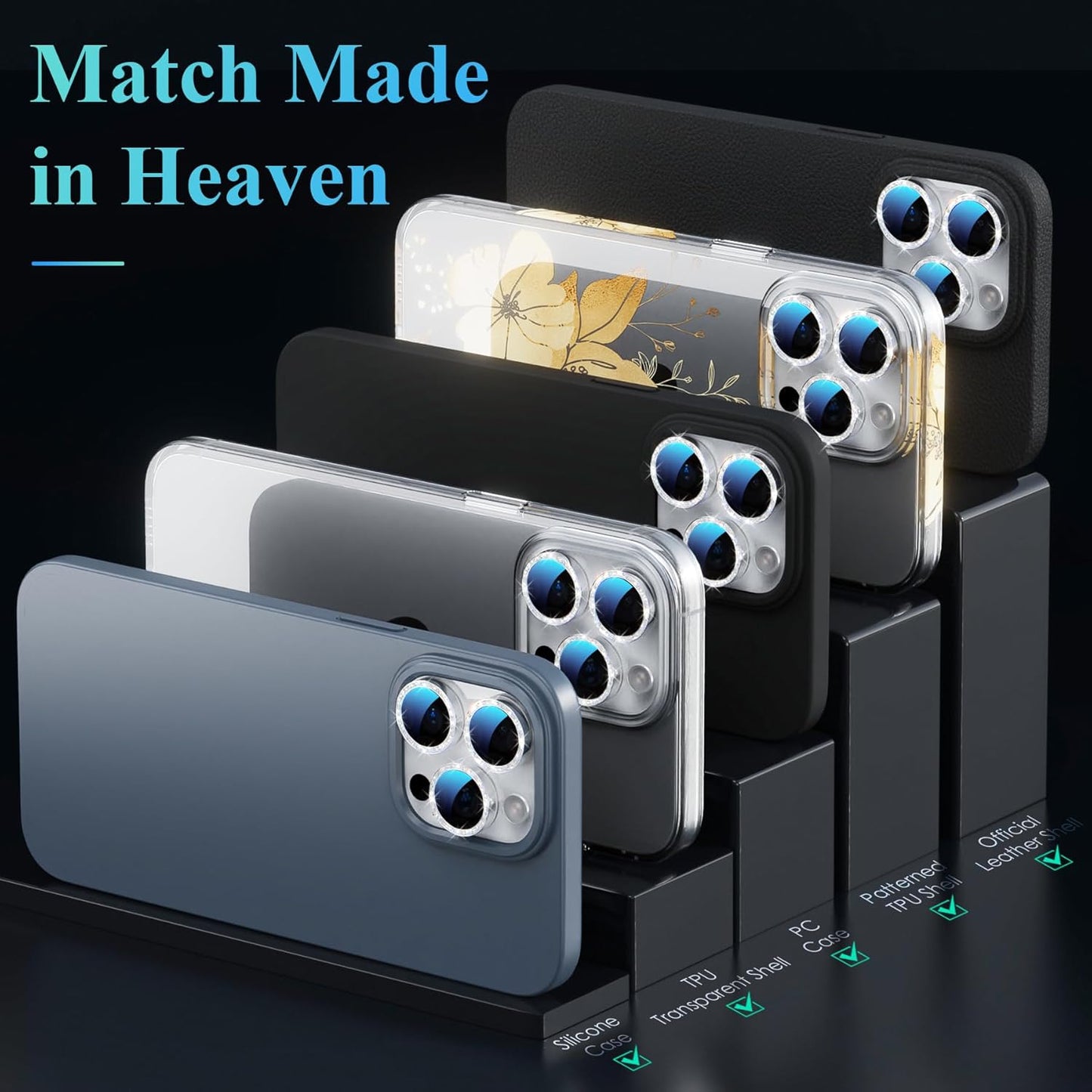 YWXTW Designed for iPhone 16 Pro/iPhone 16 Pro Max Camera Lens Protector Bling, [New Glitter Design] Individual Metal Tempered Glass Camera Cover Accessories Case Friendly (White Titanium)