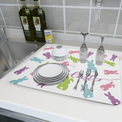 Easter Dish Drying Mat for Kitchen Counter Colorful Bunny Rabbit Festival Holiday Seasonal Absorbent Reversible Microfiber Kitchen Countertop Protector Dishes Pad Large 18x24 inch