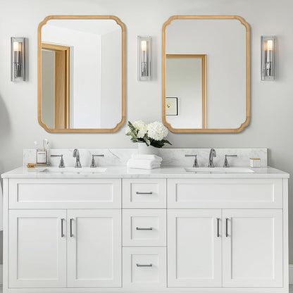 WallBeyond 30" x 40" Rounded Corner Arch Wall Mirror with Wood Frame for Entryway, Living Room or Bedroom Home Decor - Light Woodgrain [30 x 40 inches, Natural Color]