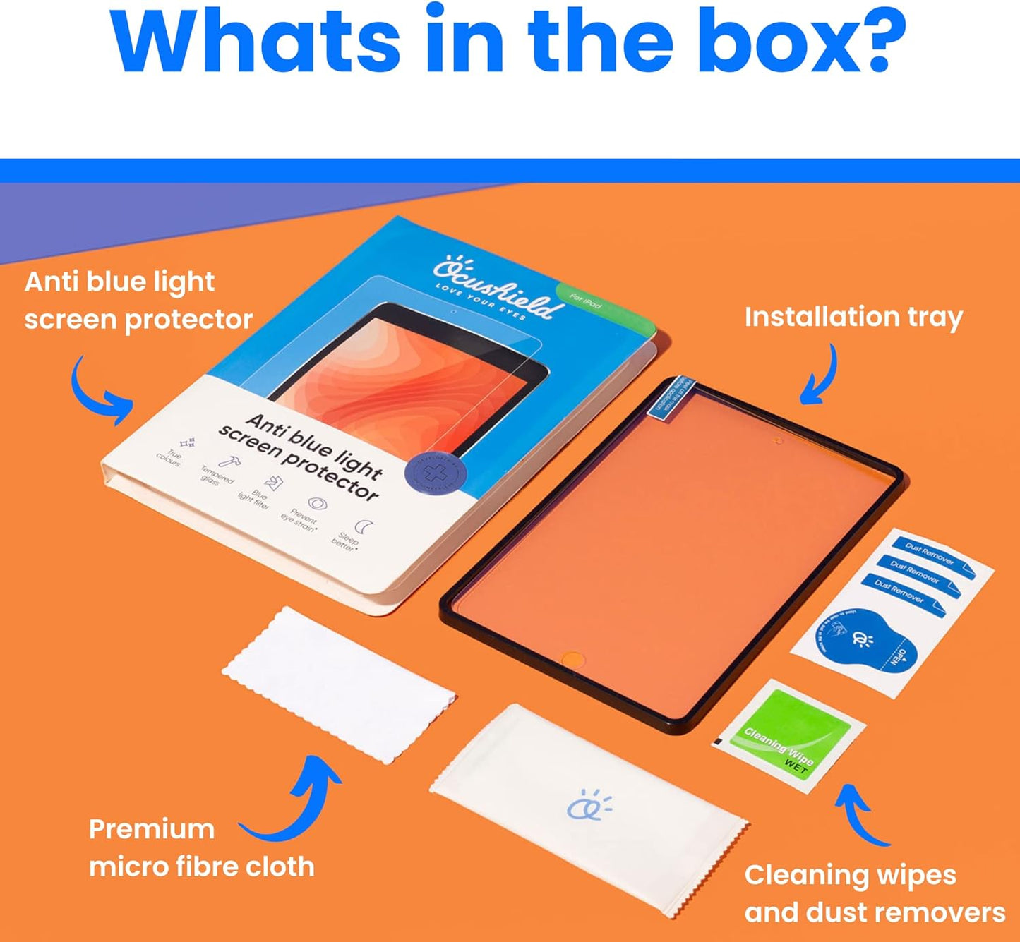 Ocushield Anti Blue Light Tempered Glass Screen Protector for iPad Air, iPad Pro 9.7' - Blue Light Filter