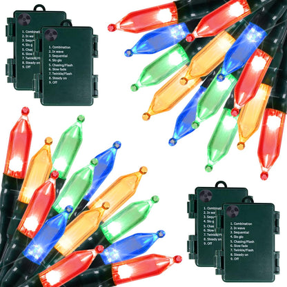 Brightown Christmas Lights 4 Pack 50 LEDs Battery Powered String Lights with Green Wire for Holiday Decorations, Tree Lights, Party, Xmas, Easter, Wedding, Patio, Home Decor, Indoor and Outdoor Use