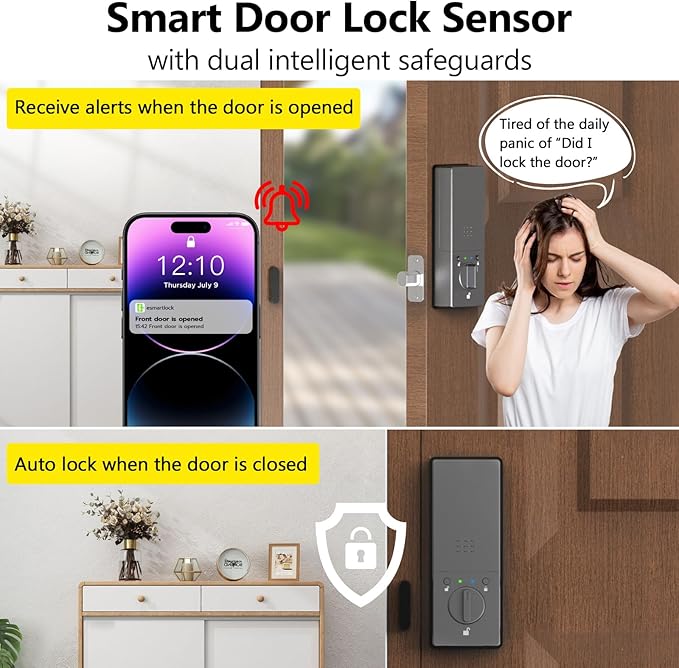Eseesmart WiFi Video Smart Lock with Camera & Doorbell, Keyless Entry Door Lock with Smart Lock Sensor, 10000mAh Rechargeable Battery, Two-Way Audio, 8 Ways to Unlock, App Remote Control