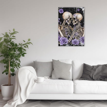 Skull Canvas Wall Art Couple Skeleton Holding Each Other Picture Art Poster Abstract Lover Painting Modern Artwork Horrible Halloween Decor(Artwork-2,28"x42")