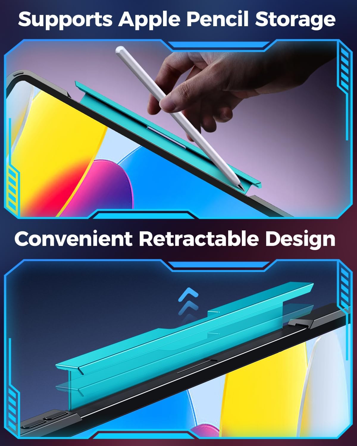 TSQQST Clear Wireless Keyboard Case for iPad (A16) 11th Generation 11-inch 2025/ iPad 10th Generation 10.9-inch 2022 with Pencil Holder & Multi-Touch Trackpad, 7-Color Backlight, 360 Rotatable, Blue