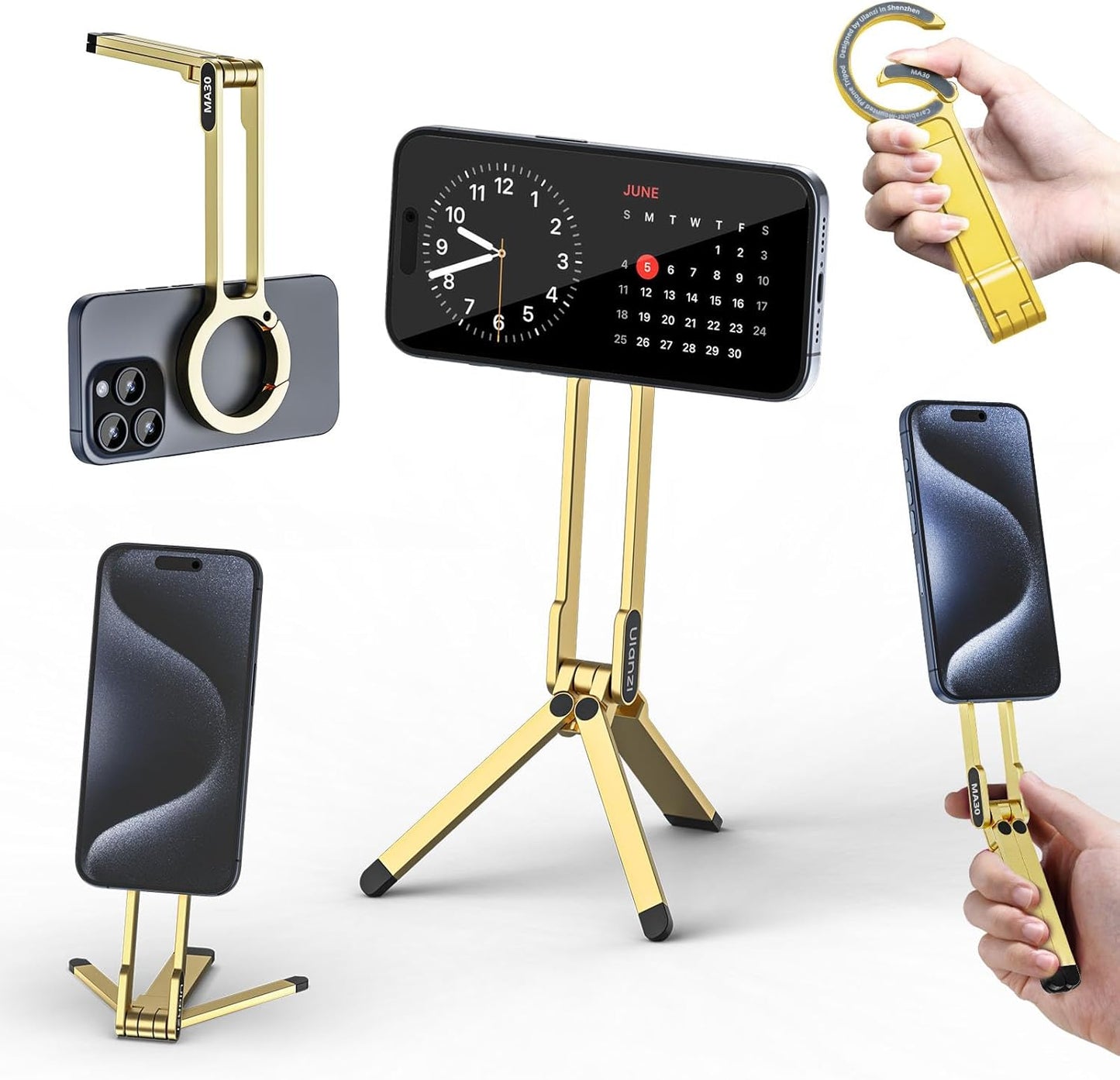 ULANZI MA30 Magnetic Phone Tripod Stand for iPhone - Aluminium Maglock Smartphone Mini Tripod Pocket Cell Phone Stand Strong Magnet Quick Mount Compatible with iPhone 16 15 14 13 12 Series, Gold