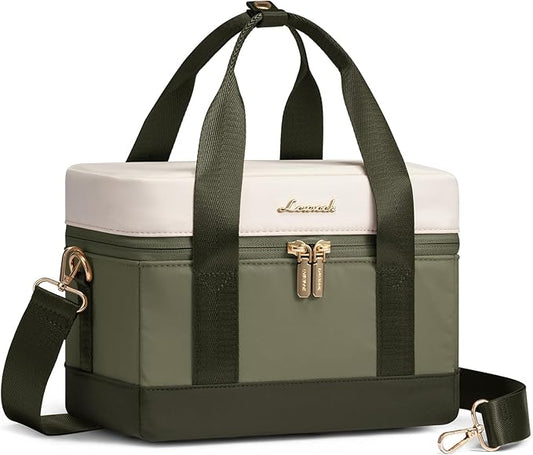 LOVEVOOK Insulated Lunch Bag for Women & Men - Cooler Lunch Tote and Lunch Box for Work and Travel, Light Green-beige-Dark olive Green