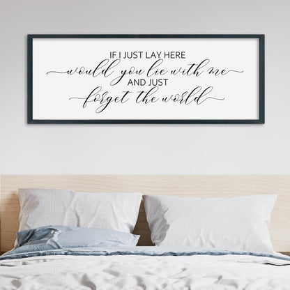 SRSZHIYUE If I Lay Here Would You Lie With Me Sign Bedroom Wall Decor Art 32"×12" Large Wood Framed Wall Hanging (Black)