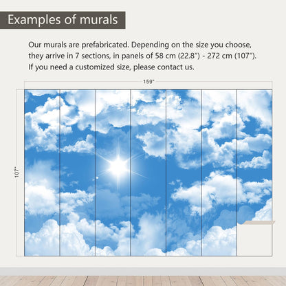 AFZEVEB-Ceiling Mural Blue Sky White Clouds Wallpaper for Living Room 159"x107"(Not Peel and Stick)