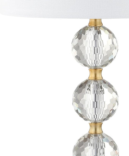 JONATHAN Y 25.25" Clear and Brass Gold Crystal Table Lamp, Modern Glam Faceted Orb Bedside Lamp with White Linen Drum Shade for Living Room Bedroom, LED Bulb Included JYL5017A