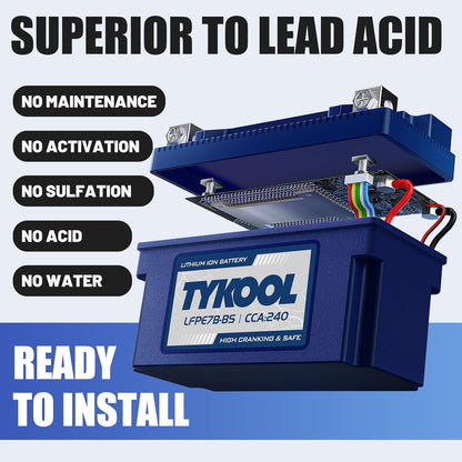 YT7B-BS 12V 4Ah 240CCA LiFePO4 Motorcycle Battery, Built in BMS, for Honda KTM Yamaha Harely, Lithium Ion Battery Fit Lawn Mower, Jet Ski, Motorboat，ATV, UTV, Scooter,Snowmobile