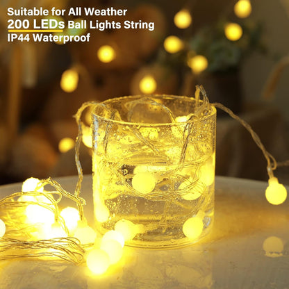 Minetom Mini Globe String Lights, 66 Ft. 200 LED Fairy String Lights Plug in, 8 Modes with Remote, Decor for Indoor Outdoor Party Wedding Christmas Tree Garden, Warm White