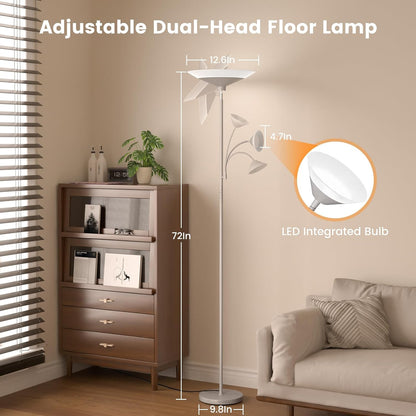 Sliver Gray Torchiere Floor Lamp with Reading Light, 4 Color Temperatures, Dimmable & Individual Light Control Standing Lamp, 34W Bright Tall Lamp with Remote for Living Room Bedroom Office