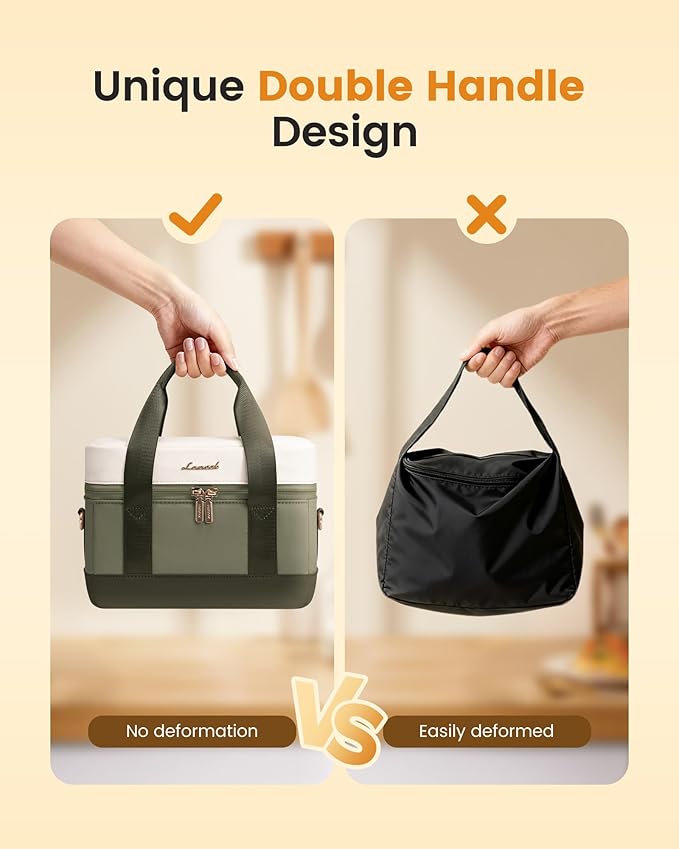 LOVEVOOK Insulated Lunch Box for Women Men, Reusable Lunch Bag with Large Capacity, Leakproof Cooler Lunch Tote for Work, Office, Outdoor Use, Light Green-beige-Dark olive Green