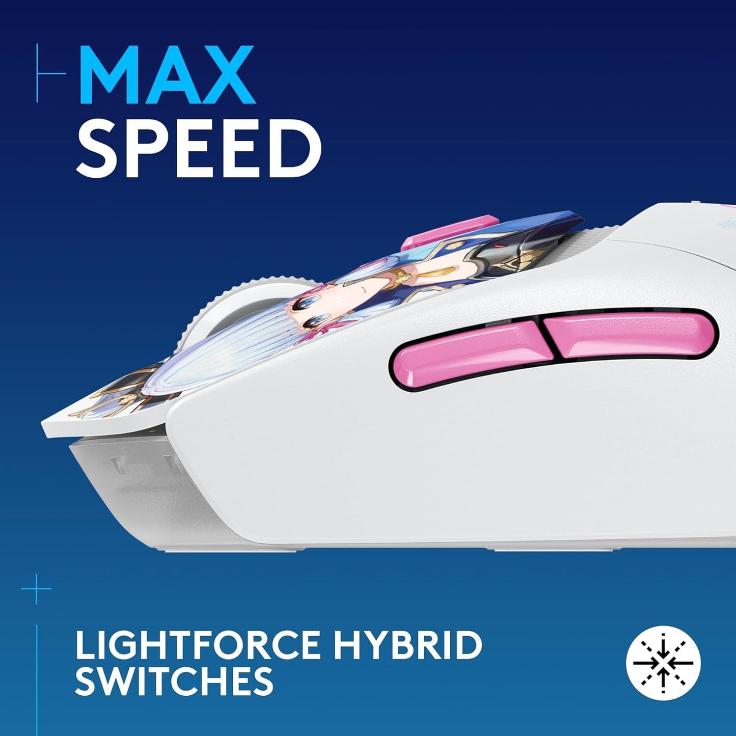 Logitech G309 Lightspeed Wireless Gaming Mouse, Lightweight, LIGHTFORCE Switches, Hero 25K Sensor, 300+ hr Battery, 6 Programmable Buttons, PC & Mac - Genshin Impact Limited Edition
