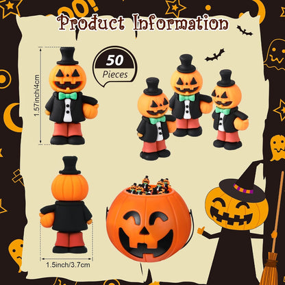 50 Pcs Halloween Mini Figurines Tiny Pumpkin Figures to Hide and Seek Rubber Wizard Miniatures Ornaments Gifts for Halloween Party Favors Table Decorations(Pumpkin)