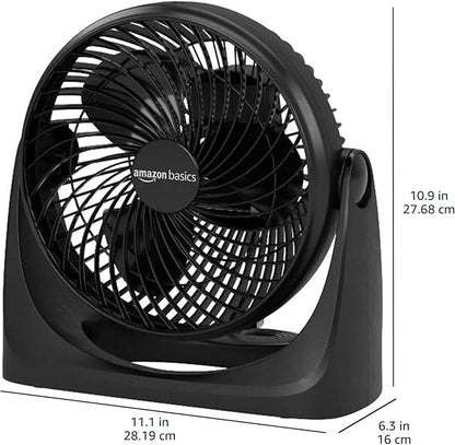 Amazon Basics Air Circulator Desk Fan for Bedroom, Home and Office, 90-Degree Tilt Head, 3 Speed Settings, Cooling, 35 Watts, Black, 11.1"W x 6.3"D x 10.9"H