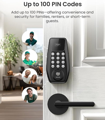 DESLOC C100 Keyless Entry Door Lock with 2 Lever Handles, Smart Deadbolt Lock for Front Door with 2 Keys, Auto Lock, 100 PIN Codes, Passage Mode, IP54 Waterproof, 12 Months Battery,Black