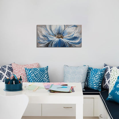 Flower Canvas Wall Art for Living Room Large White Blue Flower Picture Giclee Print Painting Wall Decor Framed Artwork Ready to Hang for Home Bedroom Wall Decoration Size 20x40