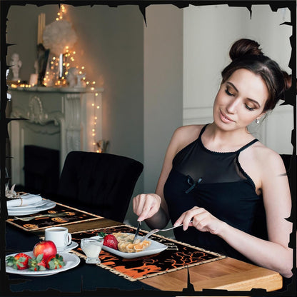Umigy 6 Pcs Halloween Placemats 12"x18" Gothic Bat Placemats Kitchen Decoration Washable Witch Place Mats Rectangle Skull Table Mats for Halloween Dining Table Accessories(Classic)