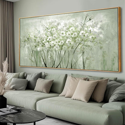Framed Green Flower botanical Canvas Wall Art 29"x58" Modern Botanical Poster Artwork for Bedroom Living Room Office Kitchen Decor