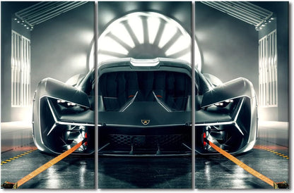TUMOVO Sports Car Canvas Prints Hypercar Concept Cars Wall Art Paintings Cool Design Car Posters Stretched Pictures for Living Room 3 Panels Modern Home Decor Framed Wall Art Decorations, 42" Wx28 H