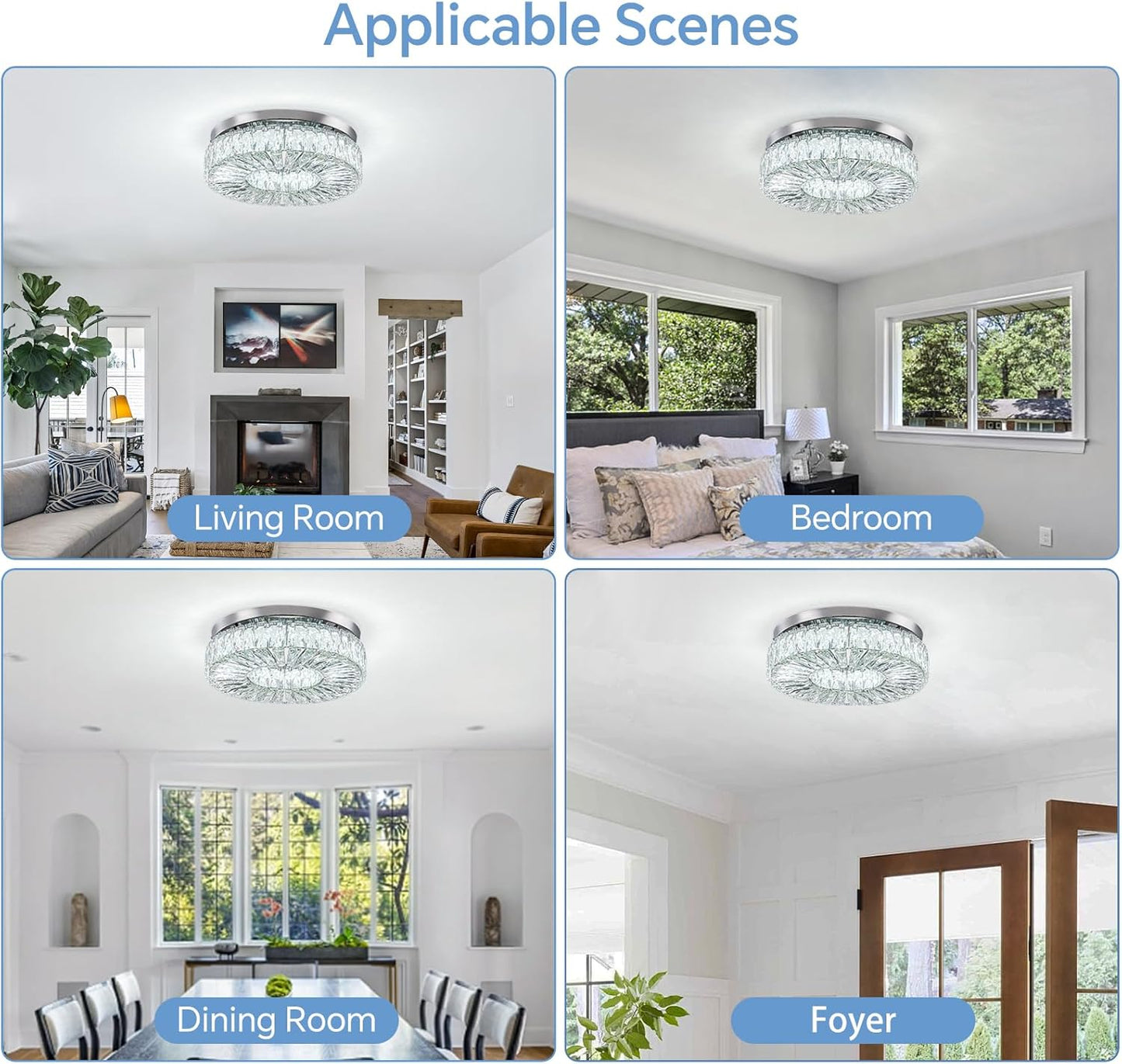 16.5" Crystal Chandelier LED Modern Flush Mount Ceiling Light Fixtures Round Ring Luxury Large Chandelier for Living Room Bedroom Dining Room Entrance (Cool white-16.5")