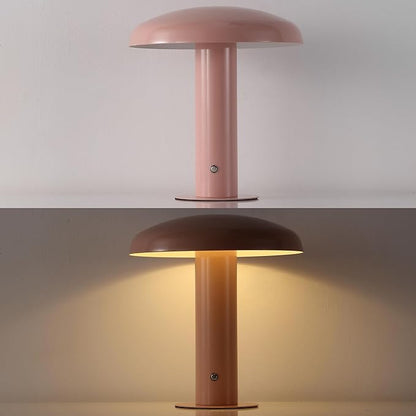 JONATHAN Y 11" Pink Rechargeable LED Mushroom Table Lamp, Cordless Portable Dimmable Mid-Century Modern Accent Lamp, with Metal Shade, Touch Sensor (JYL7114E)