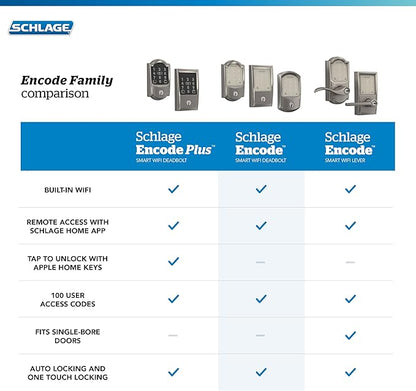 Schlage Encode Smart WiFi Deadbolt Lock for Front Door - Keyless Entry with App or Touchscreen - Works with Alexa, Hey Google, & Airbnb - Create Codes for Guests - Matte Black