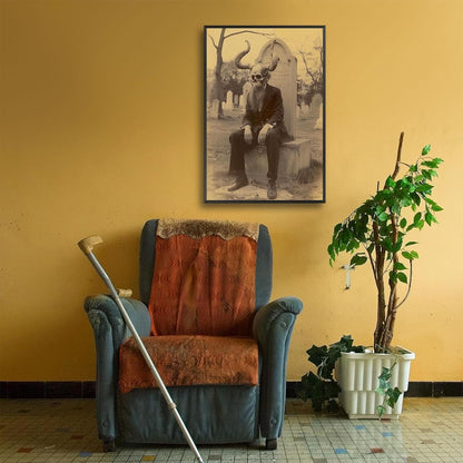 Skeleton Halloween Forest Occult Poster Vintage Spooky Canvas Wall Art Gothic Room Decor Dark Academia Bedroom Decorations Creepy Skull Prints Picture Aesthetic 16X24inch Aluminum Framed