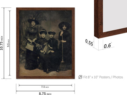 Poster Master Vintage Photograph Poster - Retro Halloween Print - Gift for Artist, Friend - Four Witches Wearing Robes, Sabbath, Coven, Sorcery - Wall Decor for Home, Office, 8x10 Brown Framed