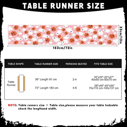 Halloween Table Runner Cute Spooky Ghost Pumpkin Table Linen Runner Pink Kitchen Dining Decoration Holiday Halloween Table Decoration for Holiday Indoor Outdoor Home Party Decor 13x72 Inch