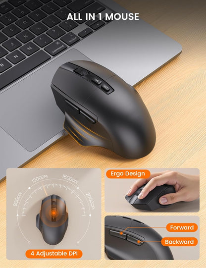 Wireless Keyboard and Mouse Combo, Ergonomic Wave Keys, Cushioned Plam Rest, Rechargeable, Phone Holder, Natural Typing, 2.4G Lag-Free, Full Size Keyboards Cordless Set for Windows/Mac -SABLUTE