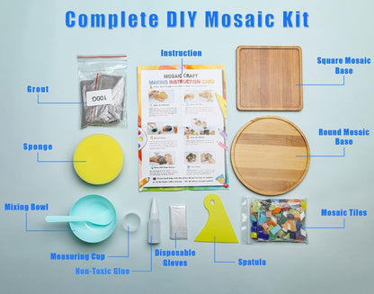 Lanyani 2 Sets of DIY Mosaic Craft Kits Mosaic Tiles Coaster Kit Make Your Own Mosaic Project Handmade Craft Set with Stained Glass Mosaic Tile Pieces for Decoration and Gift