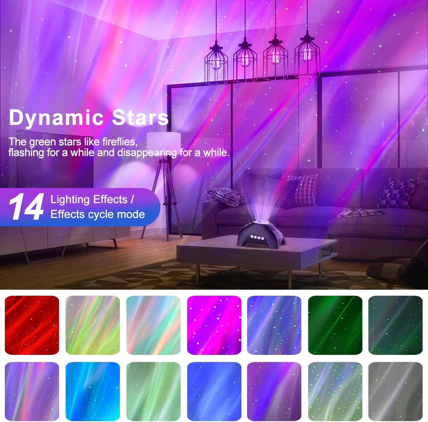 Star Projector, Northern Galaxy Aurora Lights Projector with 33 Light Effects Bluetooth Speaker & White Noise, Remote Control Night Light for Bedroom, Room Decor, Party, Gift for Kids Adults